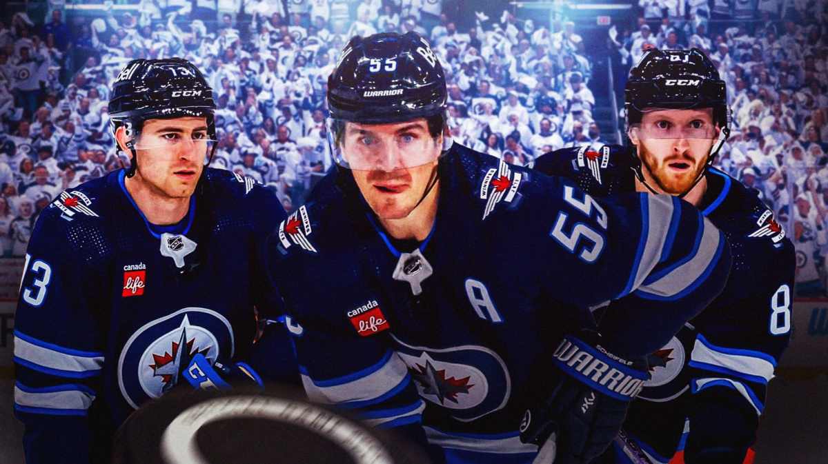 Connor Hellebuyck and the Jets after losing to the Avalanche in the Stanley Cup Playoffs.