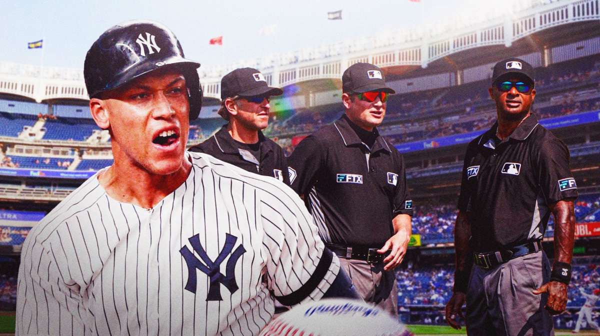 Yankees star Aaron Judge yelling at MLB umpires.