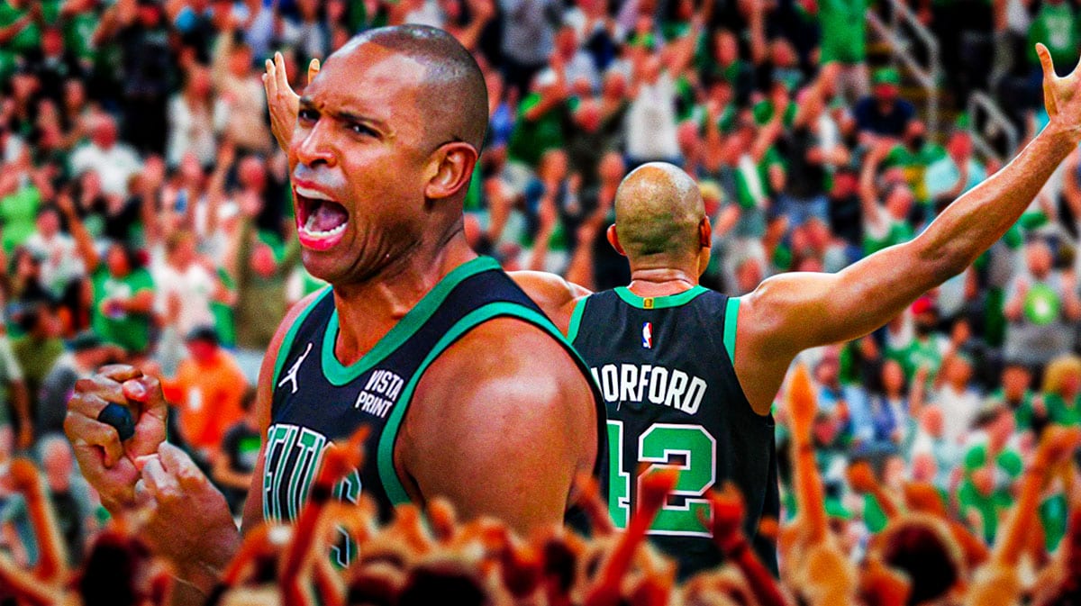 Al Horford looking hyped/smiling in front of Celtics fans or TD Garden crowd