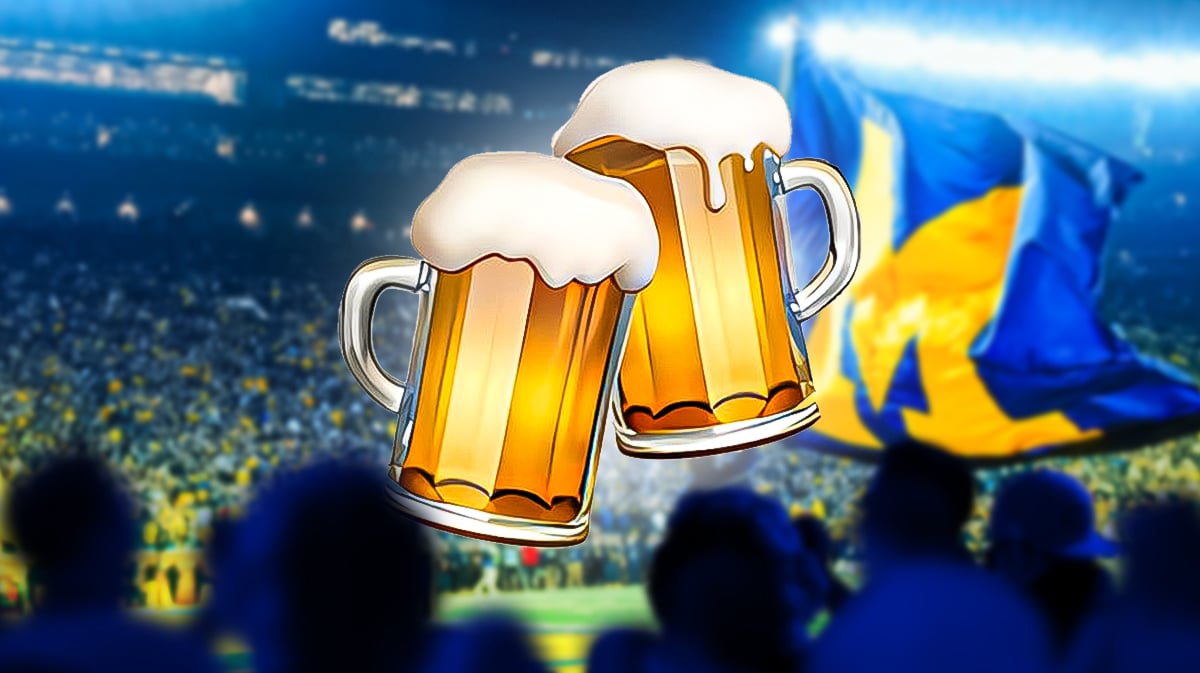 Michigan football, Wolverines, Michigan Stadium, Michigan Stadium alcohol, Michigan football alcohol, Beer emoji with Michigan football stadium in the background