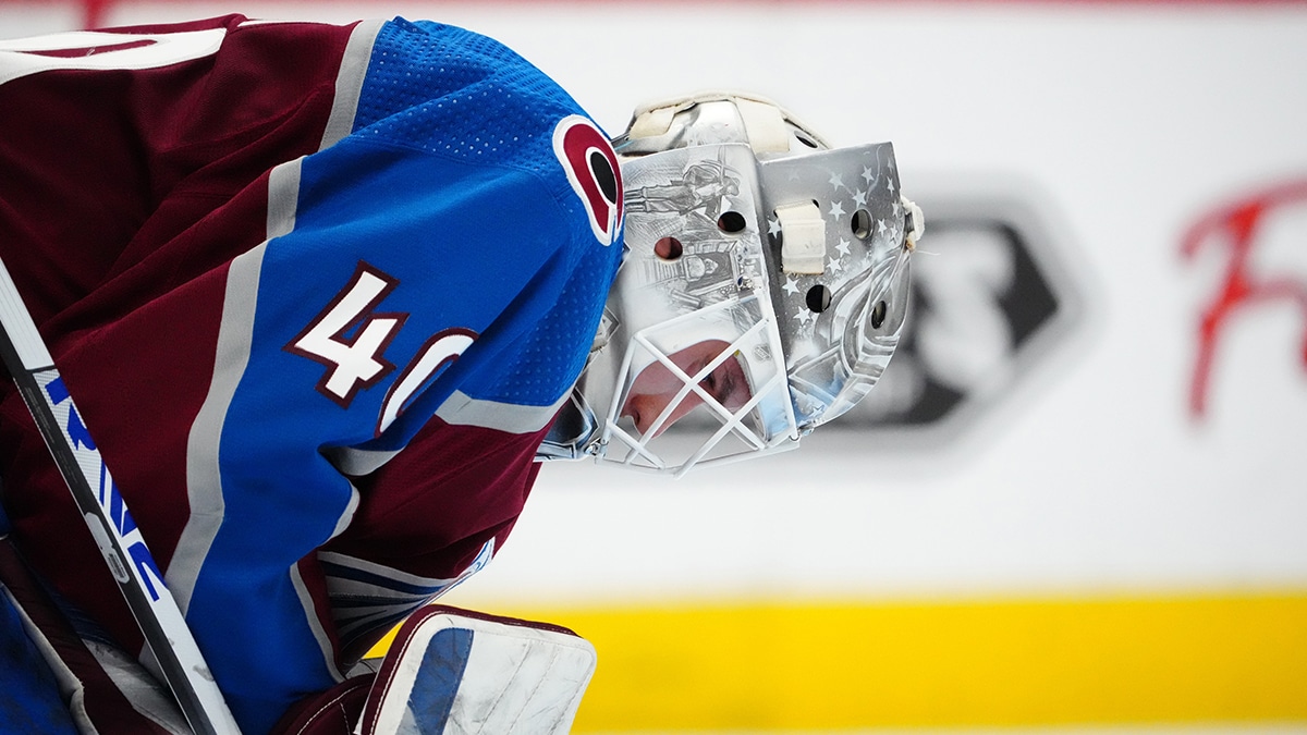Colorado Avalanche goaltender Alexandar Georgiev (40) during a double overtime period against the Dallas Stars in game six of the second round of the 2024 Stanley Cup Playoffs at Ball Arena