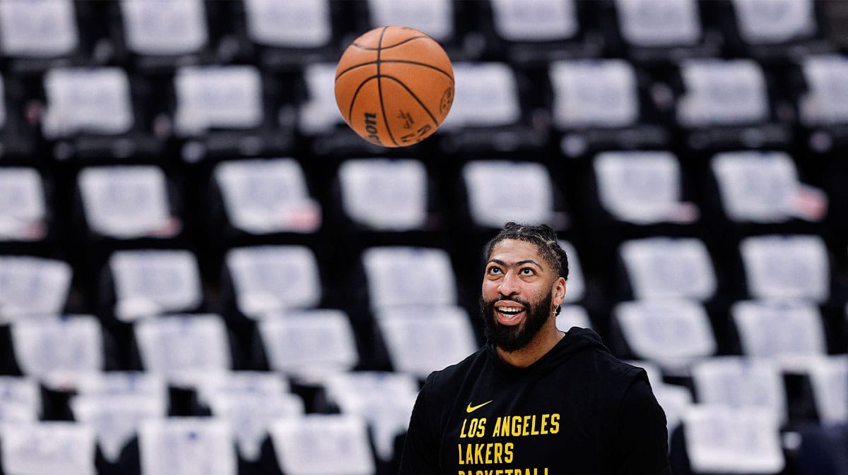 Los Angeles Lakers forward Anthony Davis (3) warms up before game five of the first round for the 2024 NBA playoffs against the Denver Nuggets at Ball Arena.