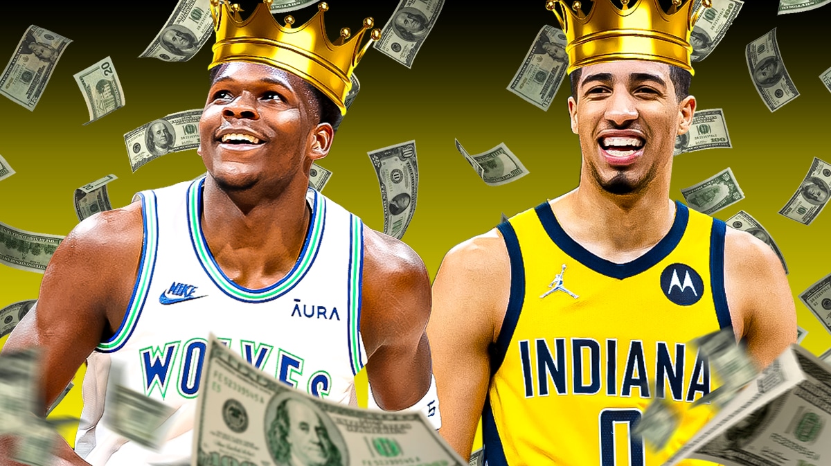 Pacers Tyrese Haliburton with Timberwolves Anthony Edwards amid NBA Playoffs