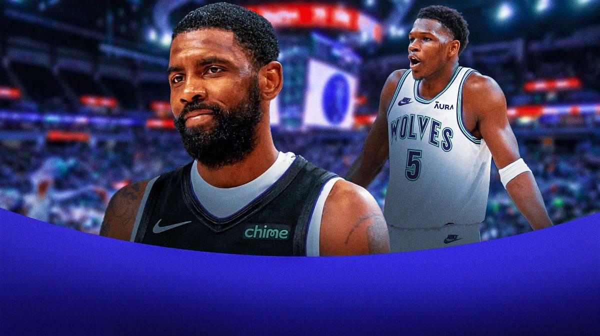 Timberwolves' Anthony Edwards looking at Kyrie Irving