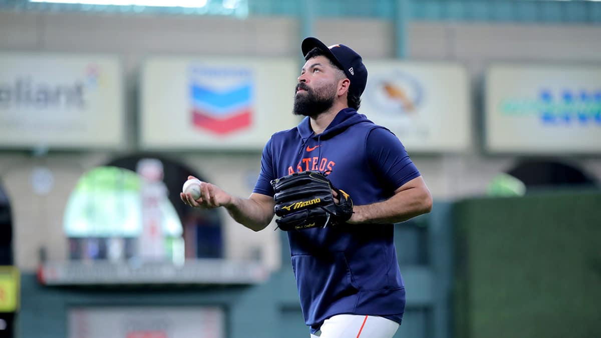 Houston Astros starting pitcher Jose Urquidy (65) prior to the game against the Cleveland Guardians at Minute Maid Park.