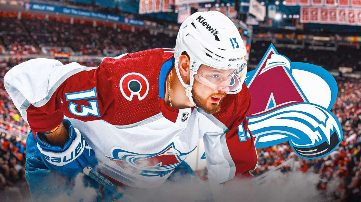 Colorado Avalanche winger Valeri Nichushkin plays against Stars skaters, drug test reporters in background