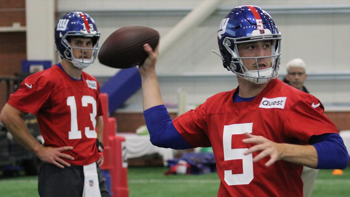 Quarterbacks, Blake Stenstrom and Ben Bryant as the NY Giants hold their Rookie Camp and introduce their new draft picks