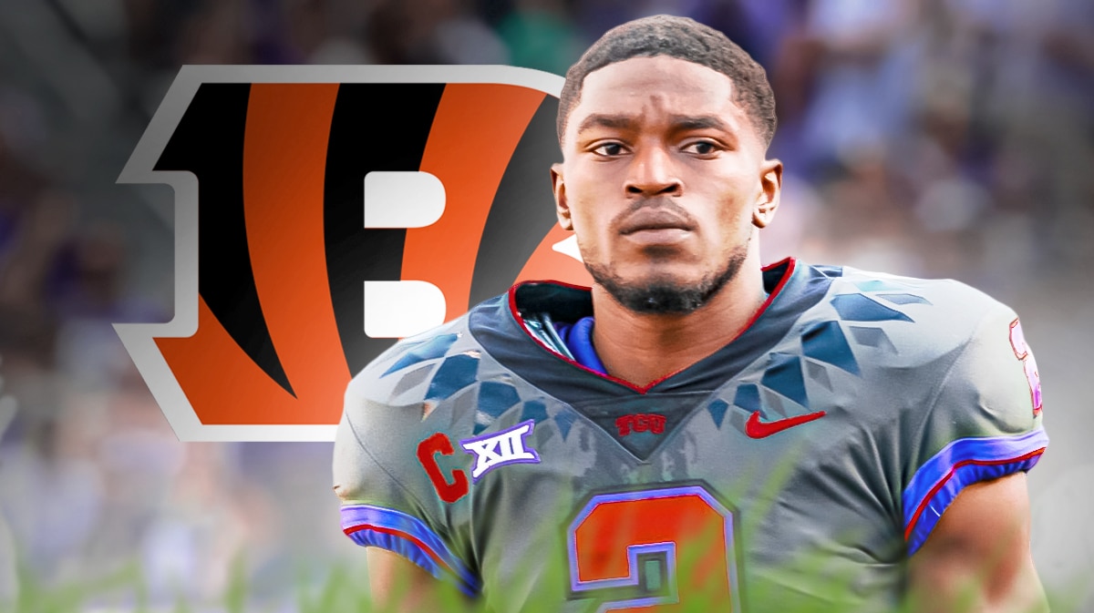 Bengals logo next to TCU CB Josh Newton