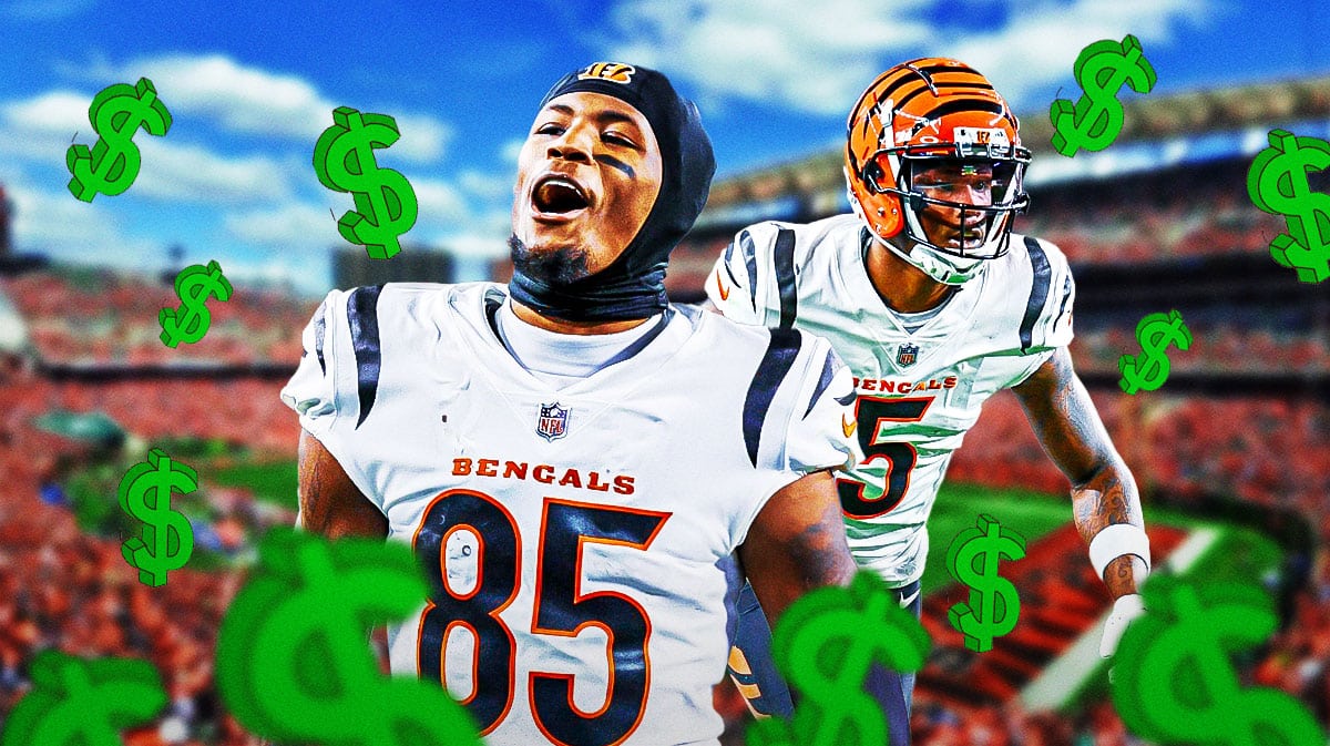 Tee Higgins with dollar signs around him