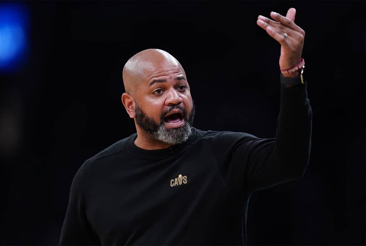 Cleveland Cavaliers head coach J. B. Bickerstaff watches from the sideline as they take on the Boston Celtics during game five of the second round for the 2024 NBA playoffs at TD Garden.