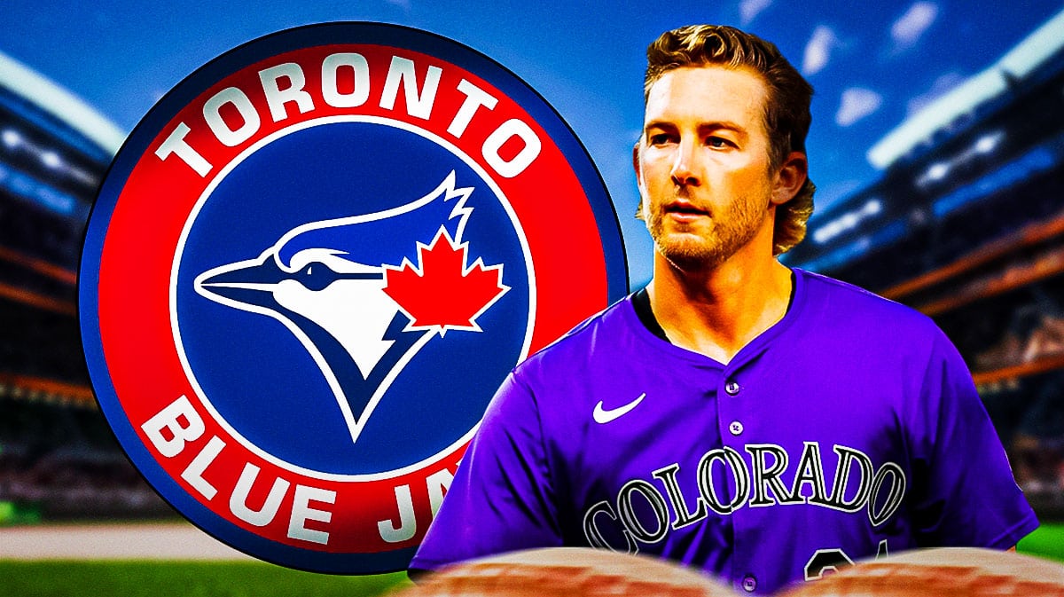 Ryan McMahon with Blue Jays logo in background