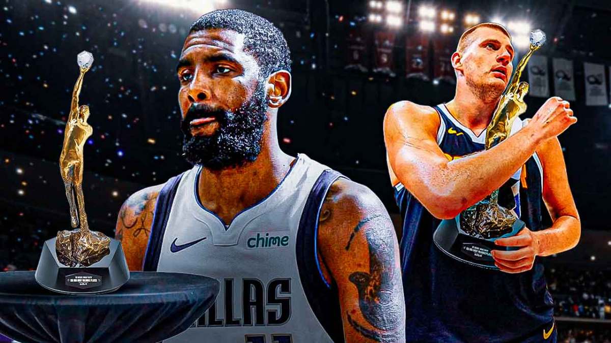 Mavericks' Kyrie Irving looking at a vanishing MVP award, while Nuggets' Nikola Jokic is holding the MVP award (2024)