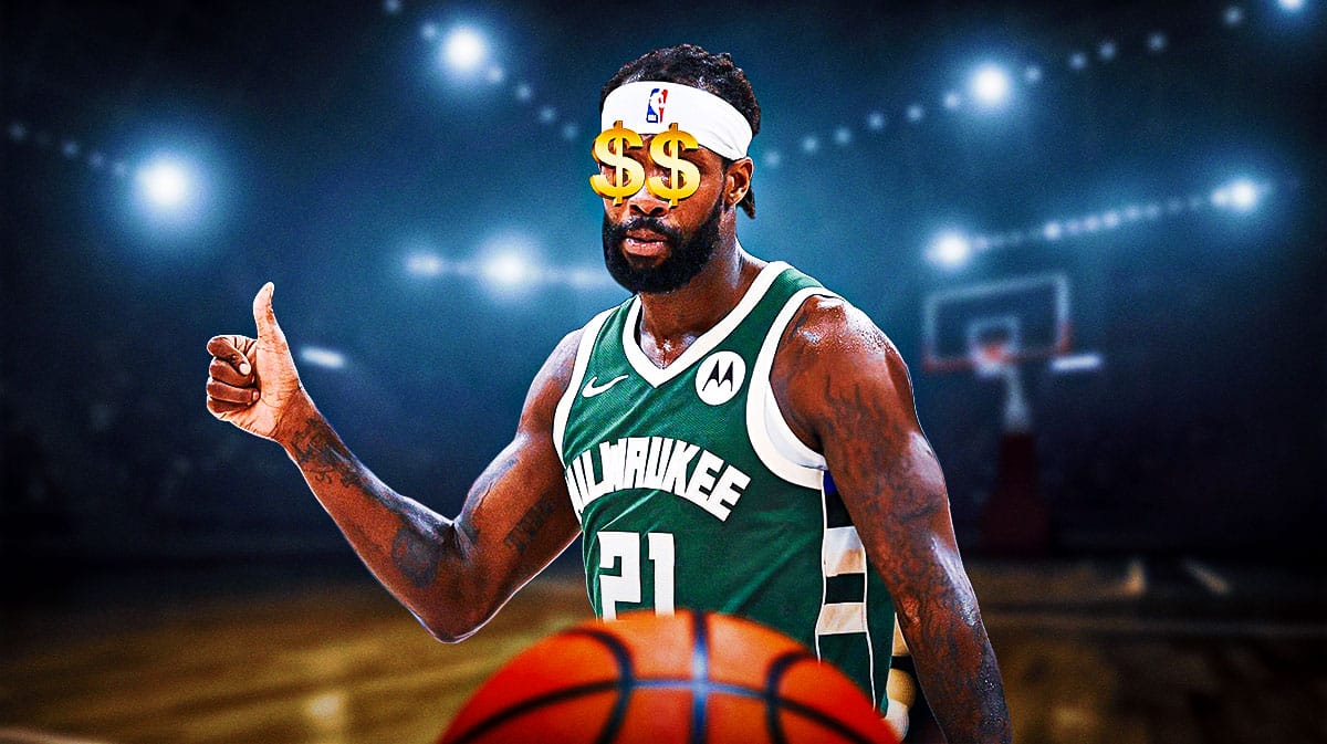 Patrick Beverley with dollar signs on his eyes, Bucks uniform