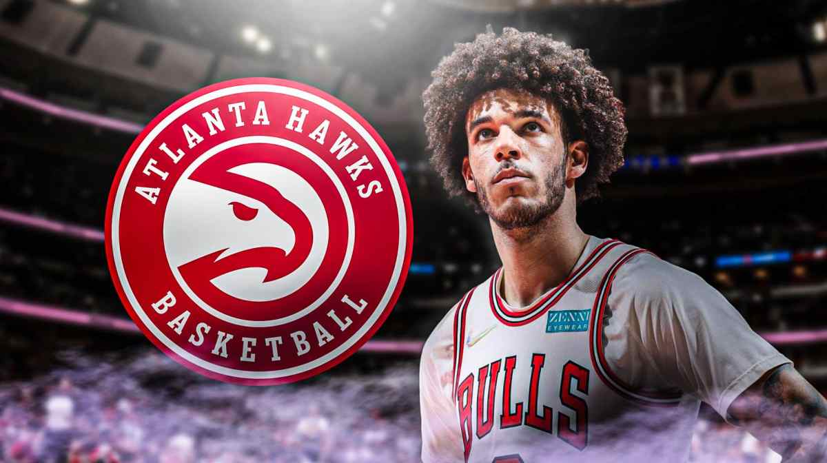 Bulls, Hawks, Lonzo Ball, Lonzo Ball injury, NBA Draft, Lonzo Ball and Hawks logo with Bulls arena in the background