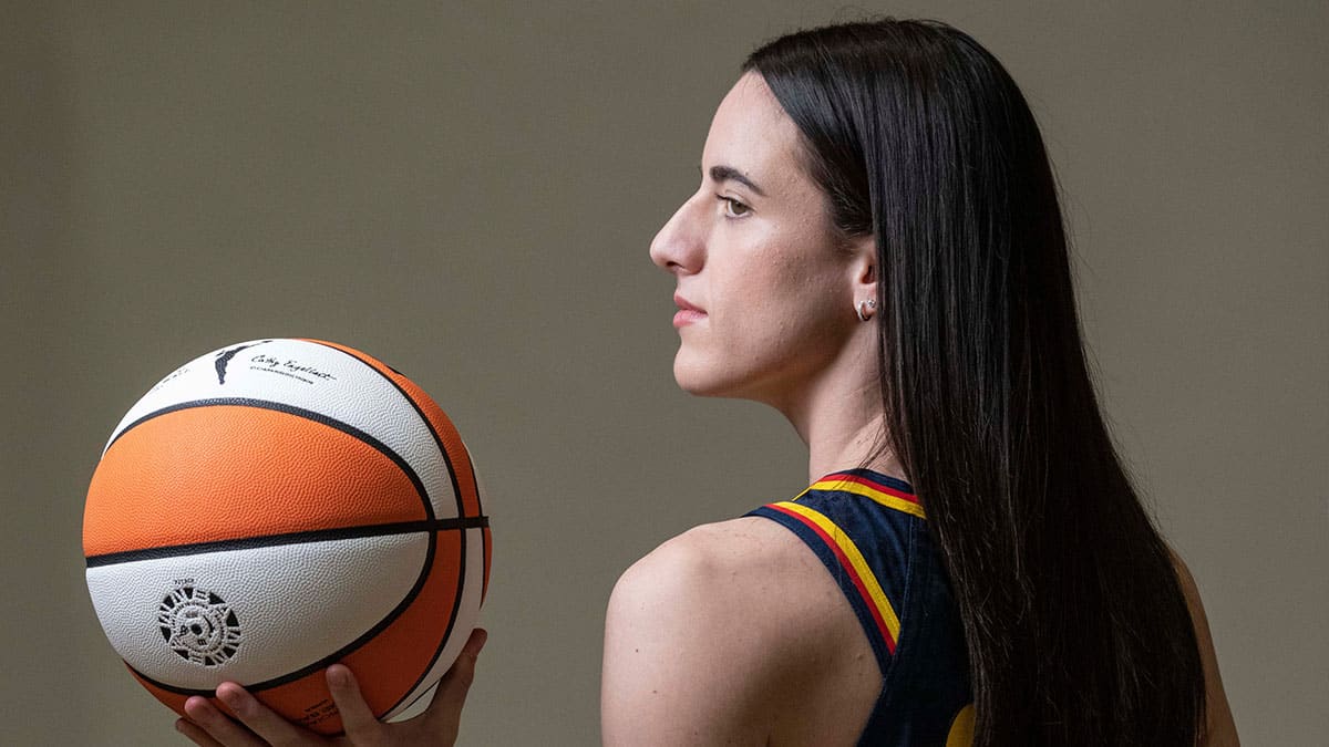 Indiana Fever Caitlin Clark (22) poses for a photo Wednesday, May 1, 2024, during the Indiana Fever media day at Gainbridge Fieldhouse in Indianapolis.