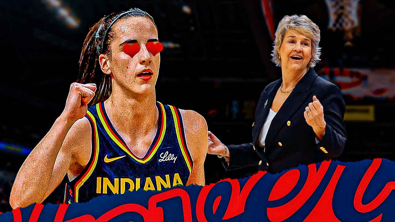 Caitlin Clark with heart eyes looking at Lisa Bluder