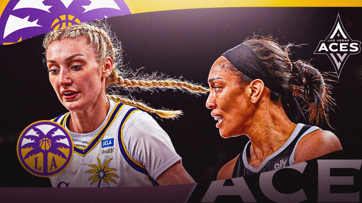 Cameron Brink alongside A'ja Wilson with the Sparks and Aces logos in the background