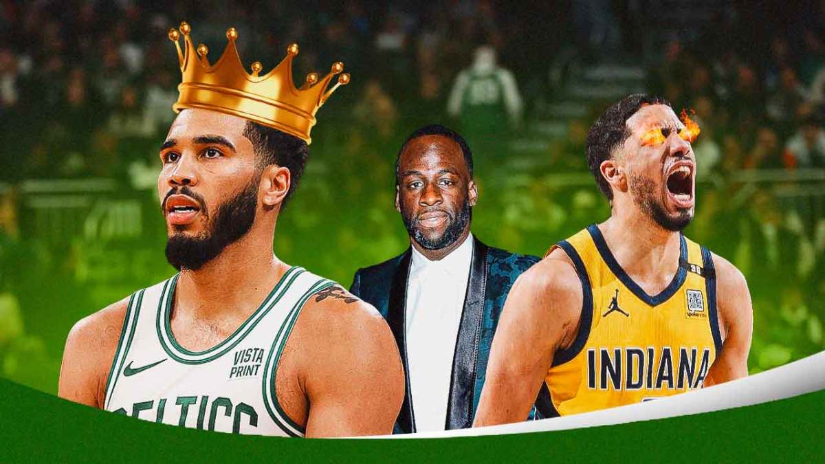 Jayson Tatum Celtics and Tyrese Haliburton Pacers with Draymond Green