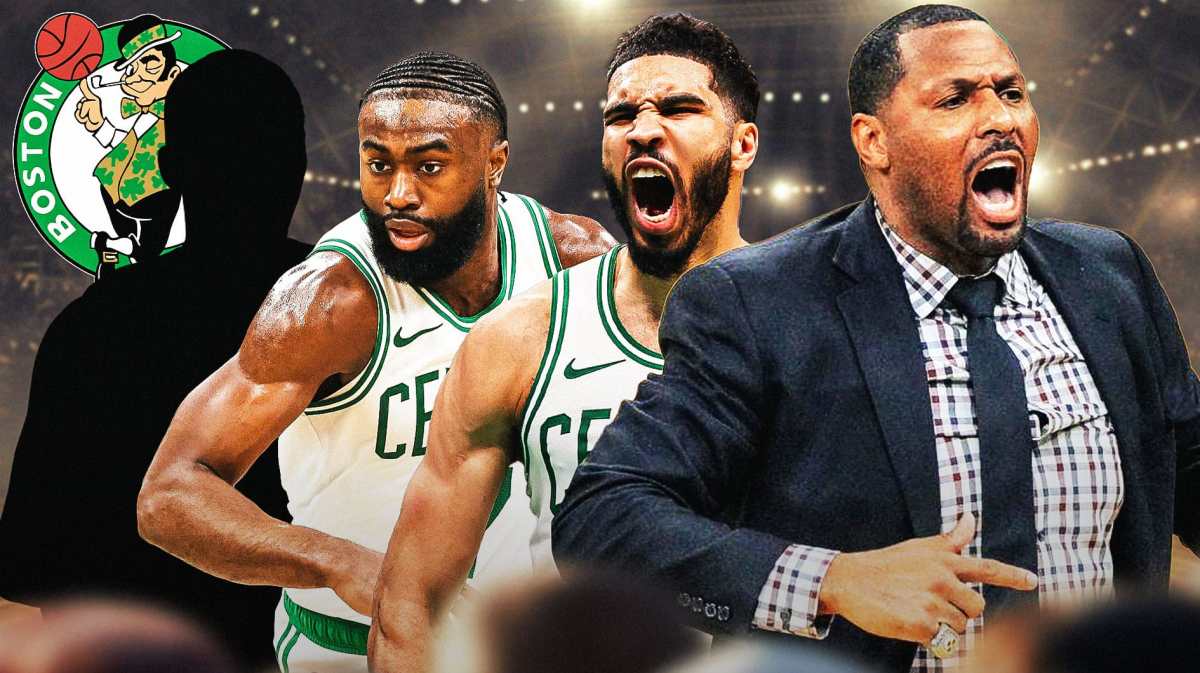 Celtics' Eddie House, Jaylen Brown, Jayson Tatum stand in front of Payton Pritchard shadow