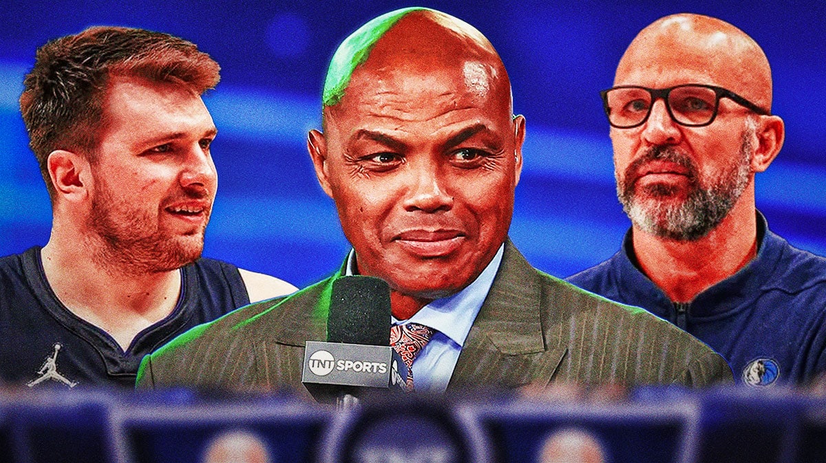 TNT's Charles Barkley with Dallas Mavericks head coach Jason Kidd and Luka Doncic