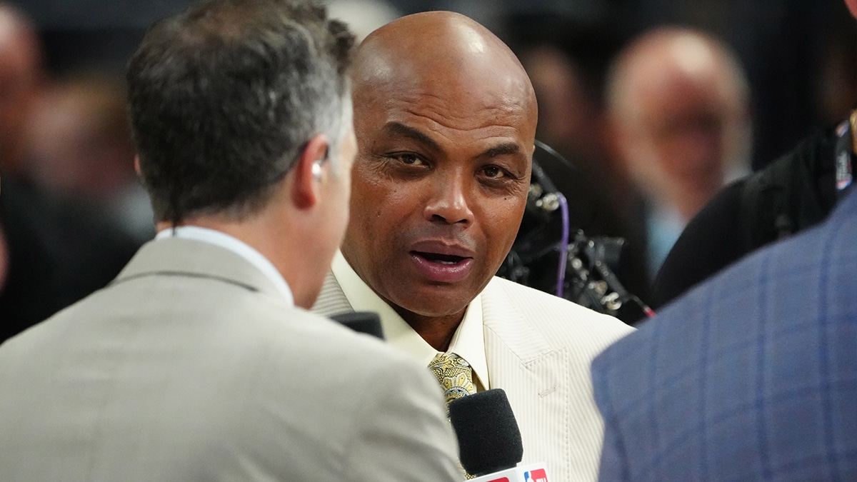 TNT sports analyst Charles Barkley speaks before game two between the Miami Heat and the Denver Nuggets in the 2023 NBA Finals at Ball Arena