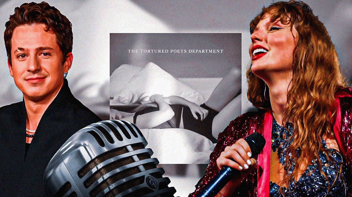 Charlie Puth and Taylor Swift with Tortured Poets Department album cover.