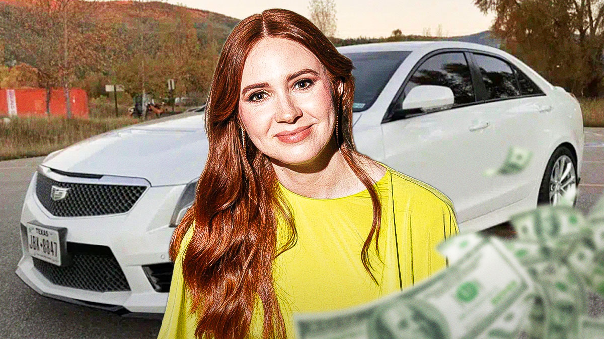 Karen Gillan in front of a car from her collection.