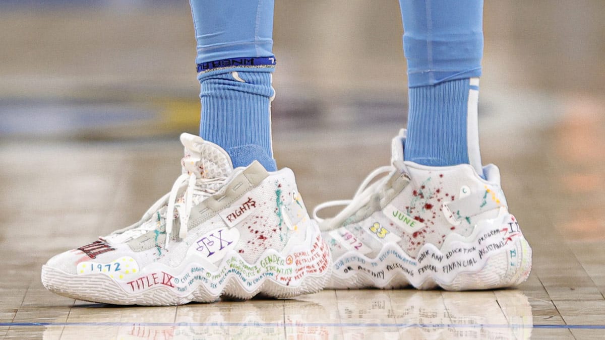 Chicago Sky forward Candace Parker (3) shoes are seen during the first half of a WNBA game.