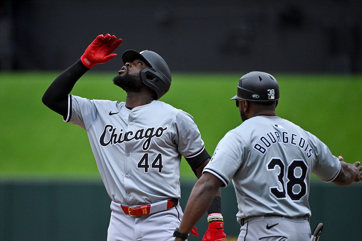 Chicago White Sox third baseman Bryan Ramos (44) reacts after hitting a single for his first Major League base hit during the seventh inning against the St. Louis Cardinals at Busch Stadium. 
