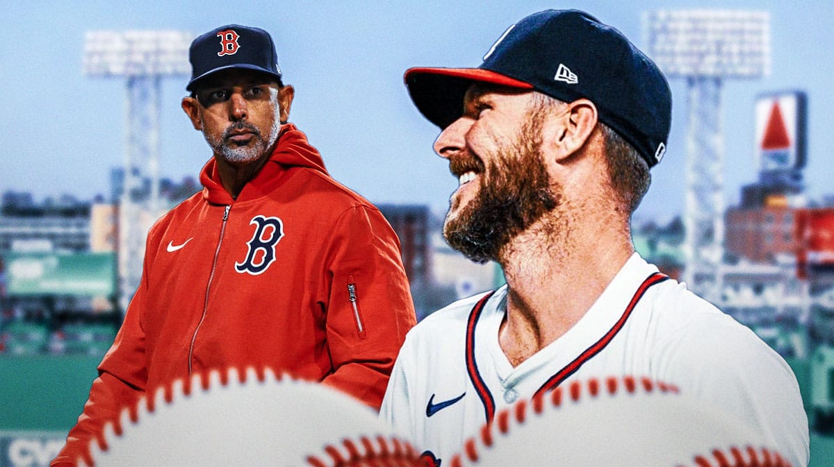 Atlanta Braves star Chris Sale and Boston Red Sox manager Alex Cora in front of Truist Park.