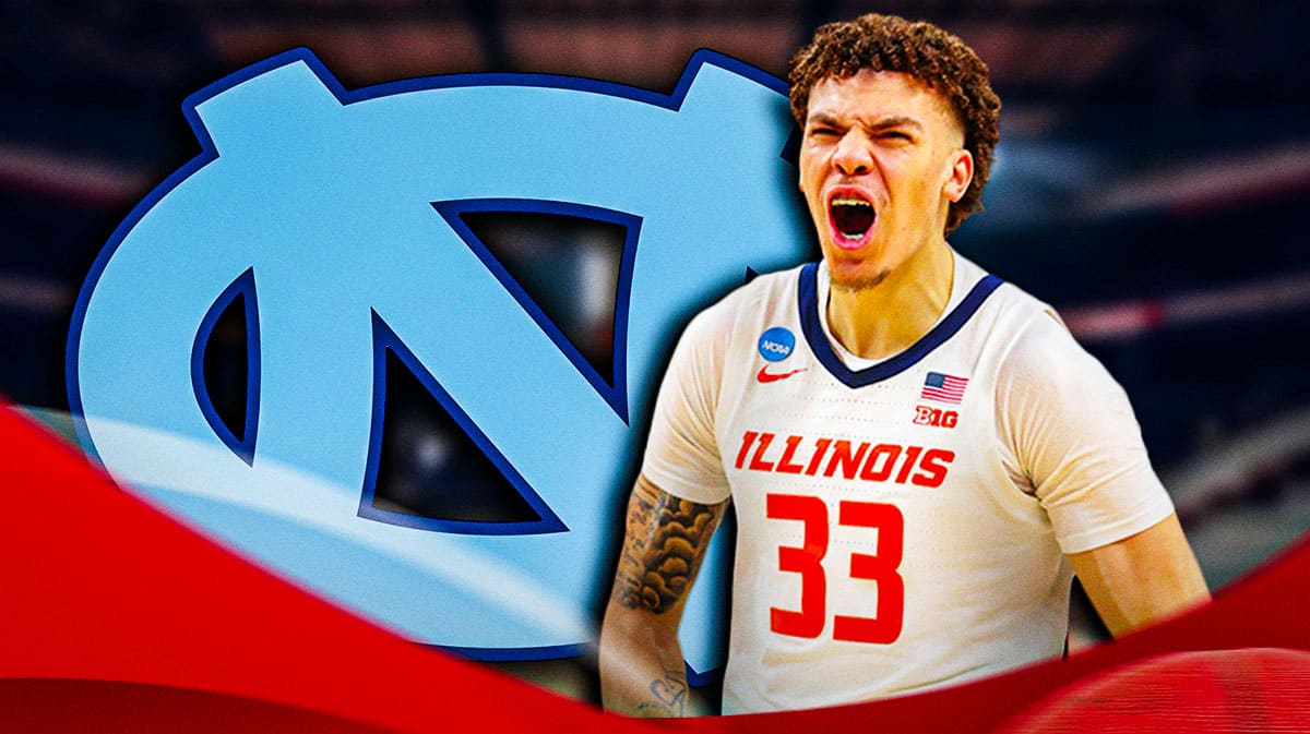 Illinois basketball, Fighting Illini, Coleman Hawkins, North Carolina basketball, Tar Heels, Coleman Hawkins with North Carolina logo and North Carolina basketball arena in the background