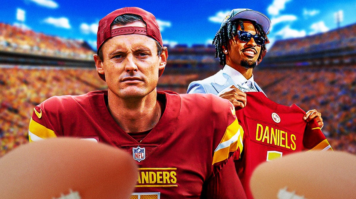 Tress Way, Dan Quinn and Jayden Daniels. Jersey swap.