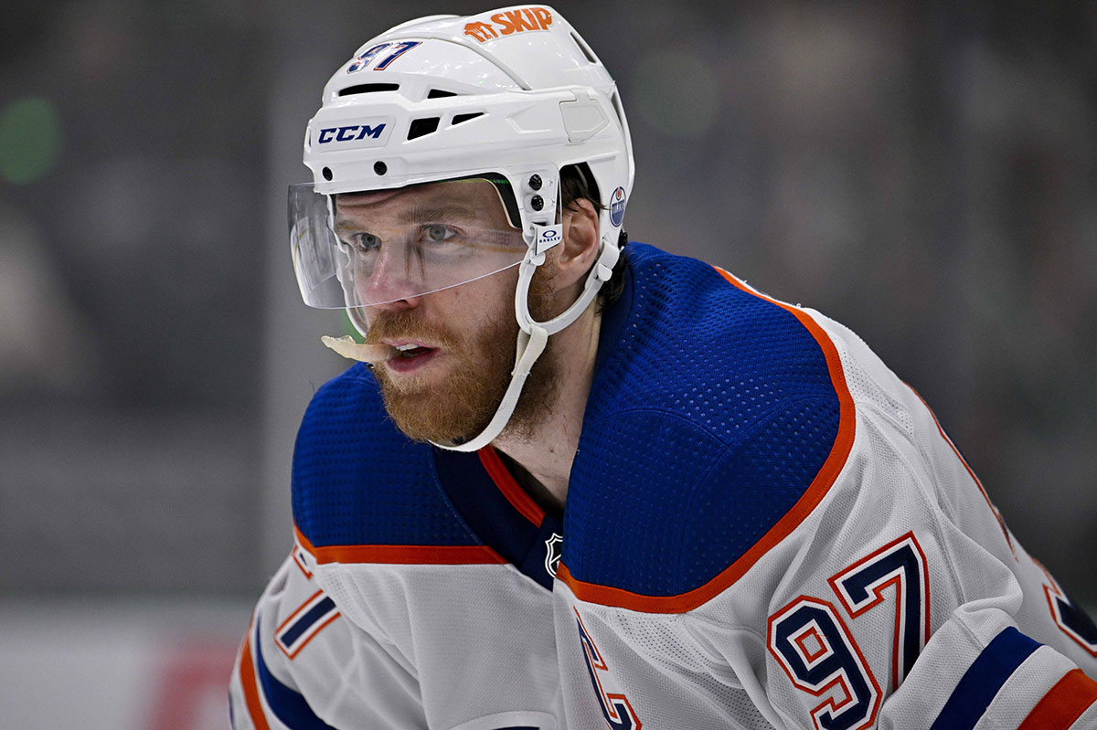 Edmonton Oilers center Connor McDavid (97) in action during the game between the Dallas Stars and the Edmonton Oilers in game two of the Western Conference Final of the 2024 Stanley Cup Playoffs at American Airlines Center.