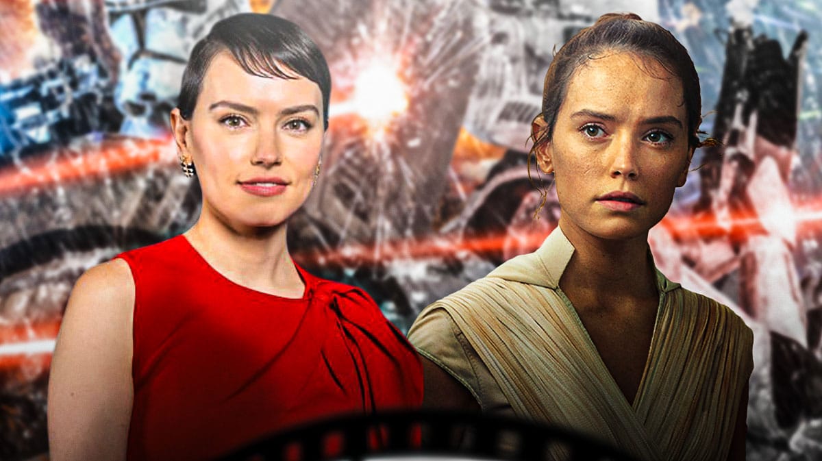 Daisy Ridley, next to Rey Skywalker from Star Wars.