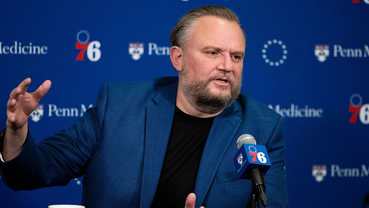 Philadelphia 76ers resident of Basketball Operations Daryl Morey speaks with the media before a game against the Detroit Pistons at Wells Fargo Center.