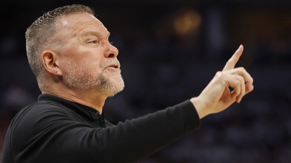 May 12, 2024; Minneapolis, Minnesota, USA; Denver Nuggets head coach Michael Malone directs his team as they play the Minnesota Timberwolves in the second quarter of game four of the second round for the 2024 NBA playoffs at Target Center. Mandatory Credit: Bruce Kluckhohn-USA TODAY Sports