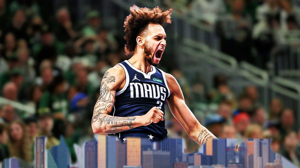 Mavericks' Dereck Lively II looking intense.