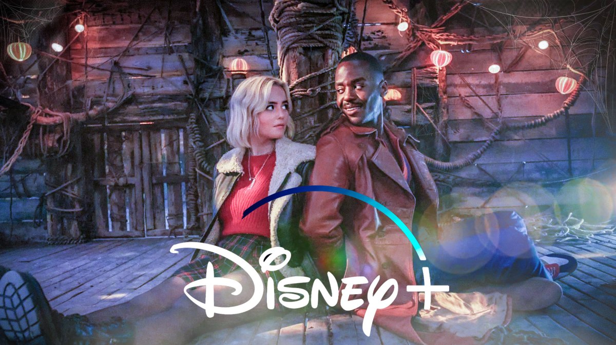 Doctor Who scene with Disney+ logo.