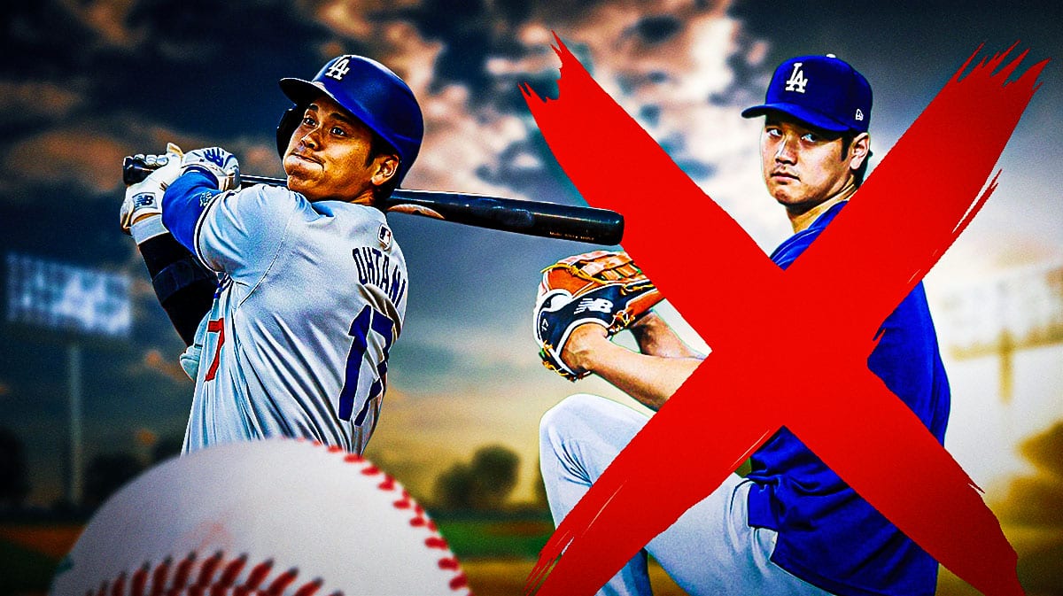 Dodgers' Shohei Ohtani hitting and with a red X over him pitching