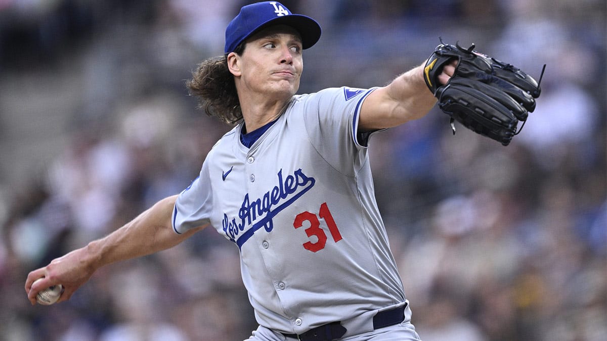 Los Angeles Dodgers starting pitcher Tyler Glasnow (31) throws a pitch against the San Diego Padres during the first inning at Petco Park.