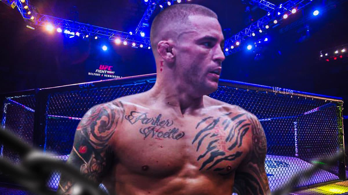 Dustin Poirier in front of the UFC cage
