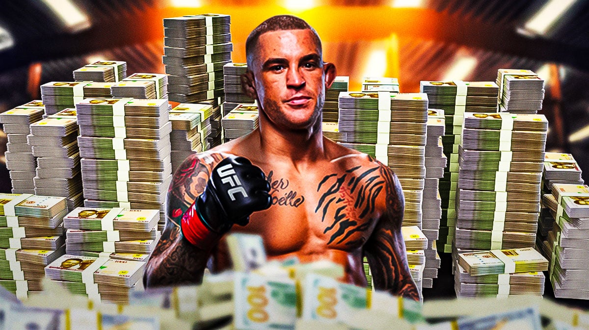 Dustin Poirier with money around him