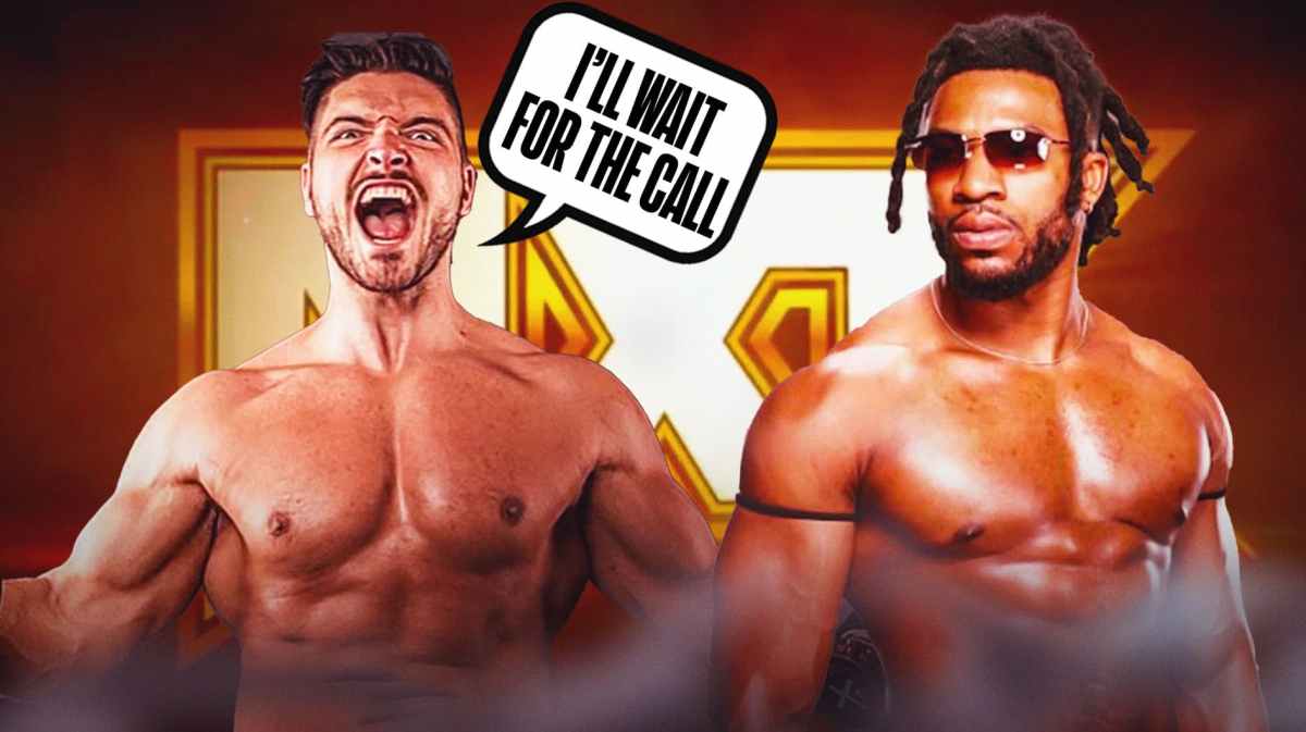 Ethan Page with a text bubble reading "I’ll wait for the call" next to Trick Williams with the NXT logo as the background.