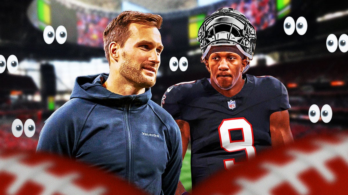 Kirk Cousins, Michael Penix Jr. in Falcons gear. Eyeball emojis all around