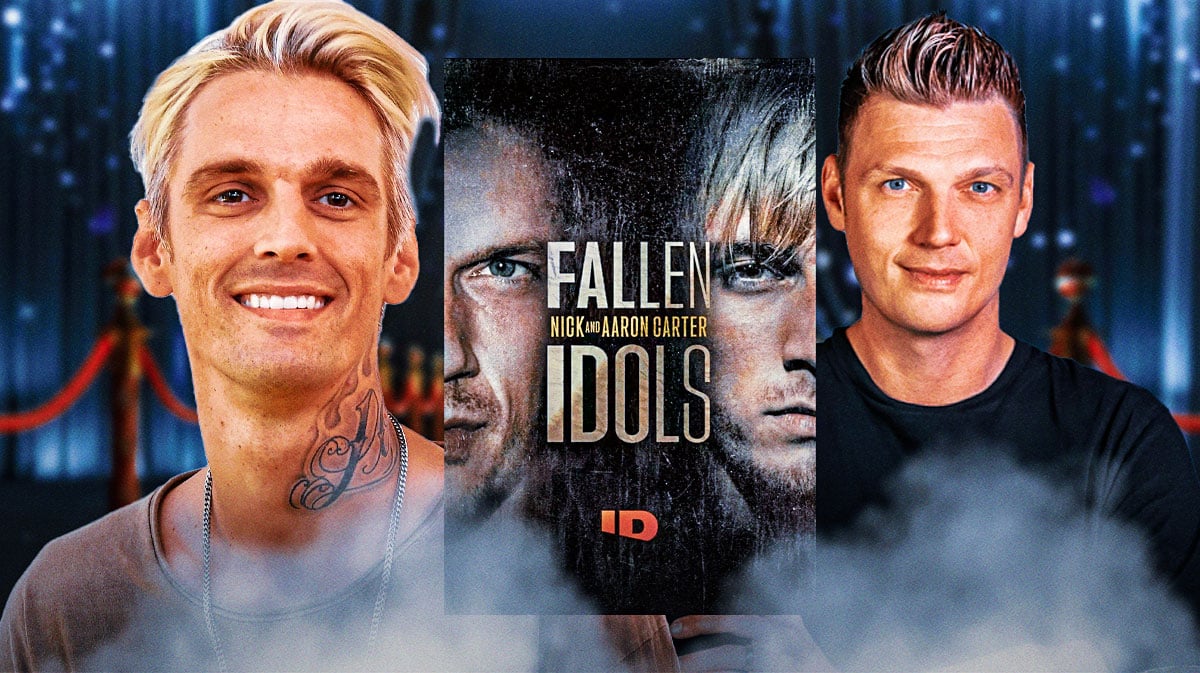 Nick Carter and Aaron Carter with a Fallen Idols sign.