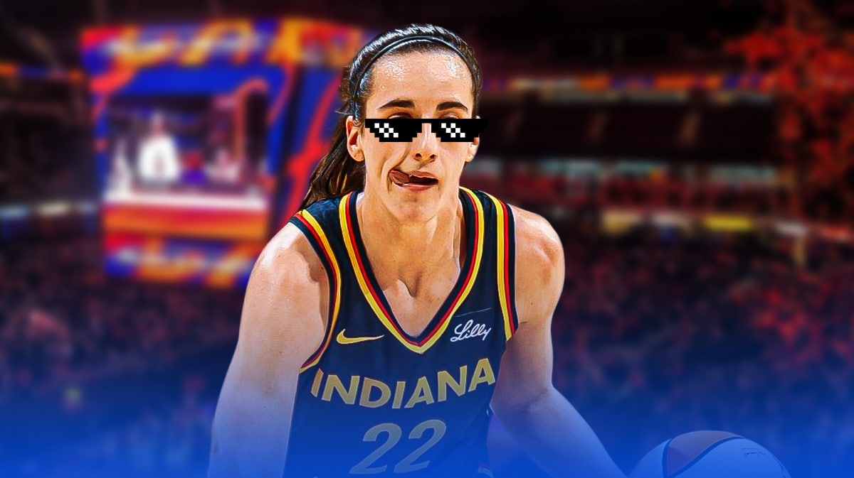 Fever star Caitlin Clark in action and with deal with it shades.