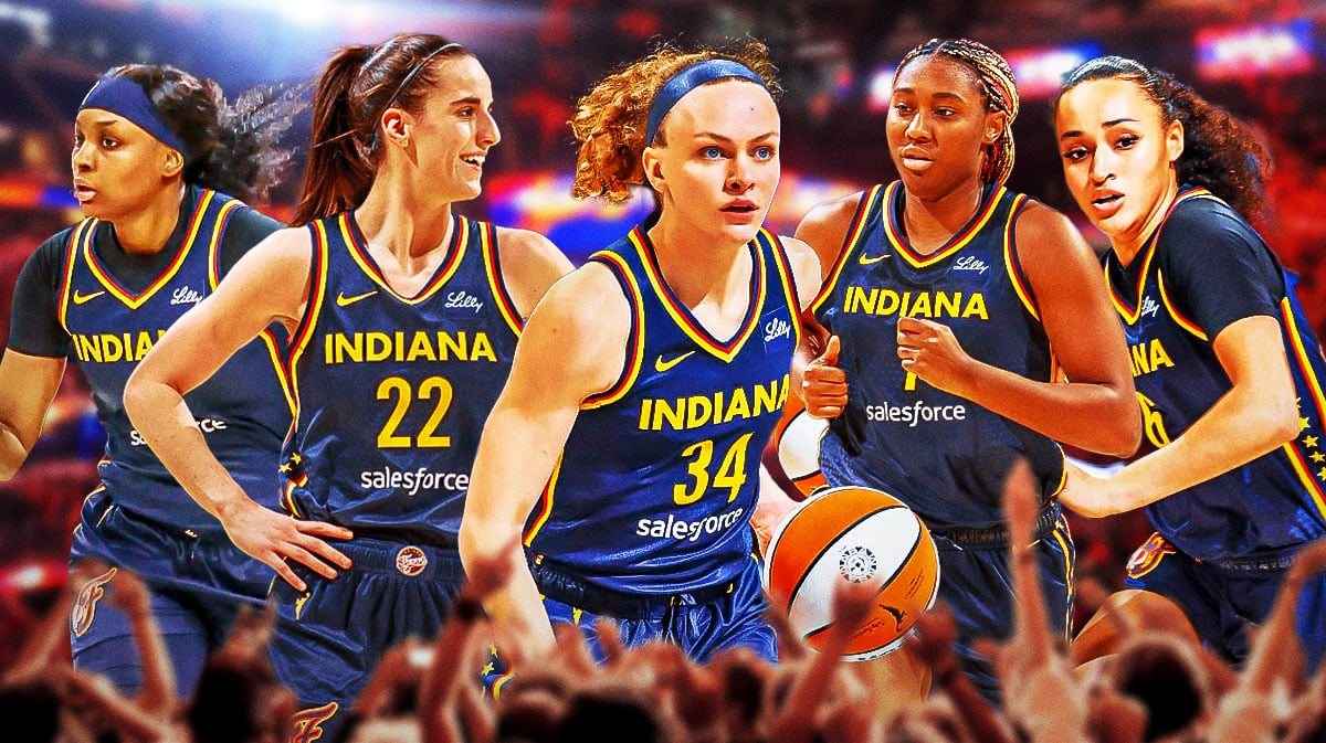 Fever teammates with Grace Berger and Caitlin Clark.