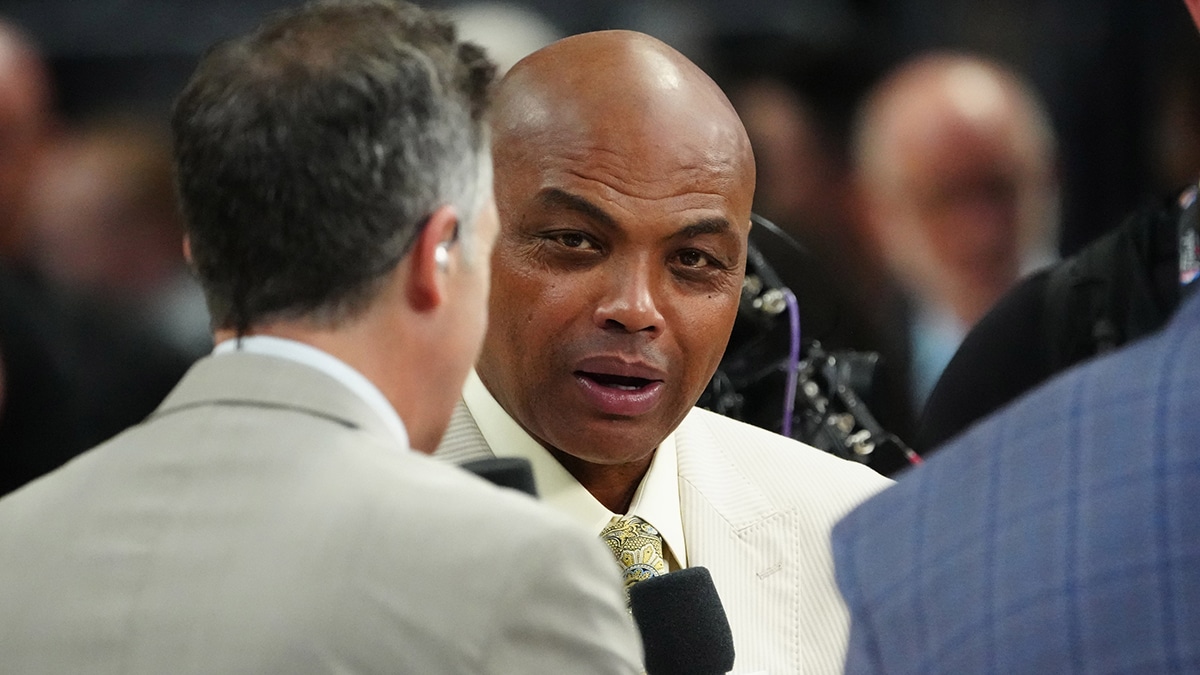 TNT sports analyst Charles Barkley speaks before game two between the Miami Heat and the Denver Nuggets in the 2023 NBA Finals at Ball Arena. 