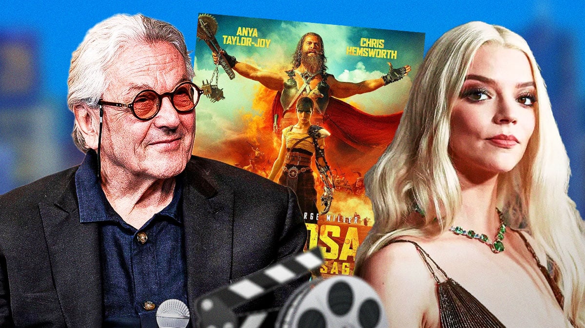 George Miller and Anya Taylor-Joy with Furiosa: A Mad Max Saga poster.