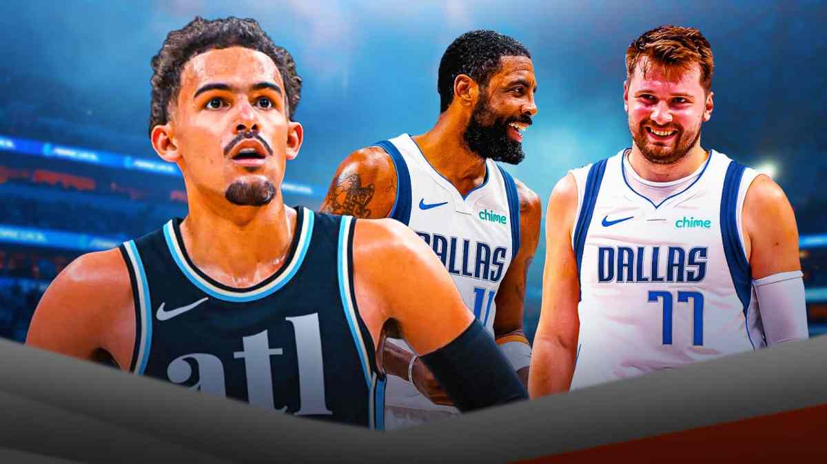 Minneapolis, Minnesota, USA; Dallas Mavericks guard Kyrie Irving (11) and guard Luka Doncic (77) celebrate after defeating the Minnesota Timberwolves in game two of the western conference finals for the 2024 NBA playoffs at Target Center.